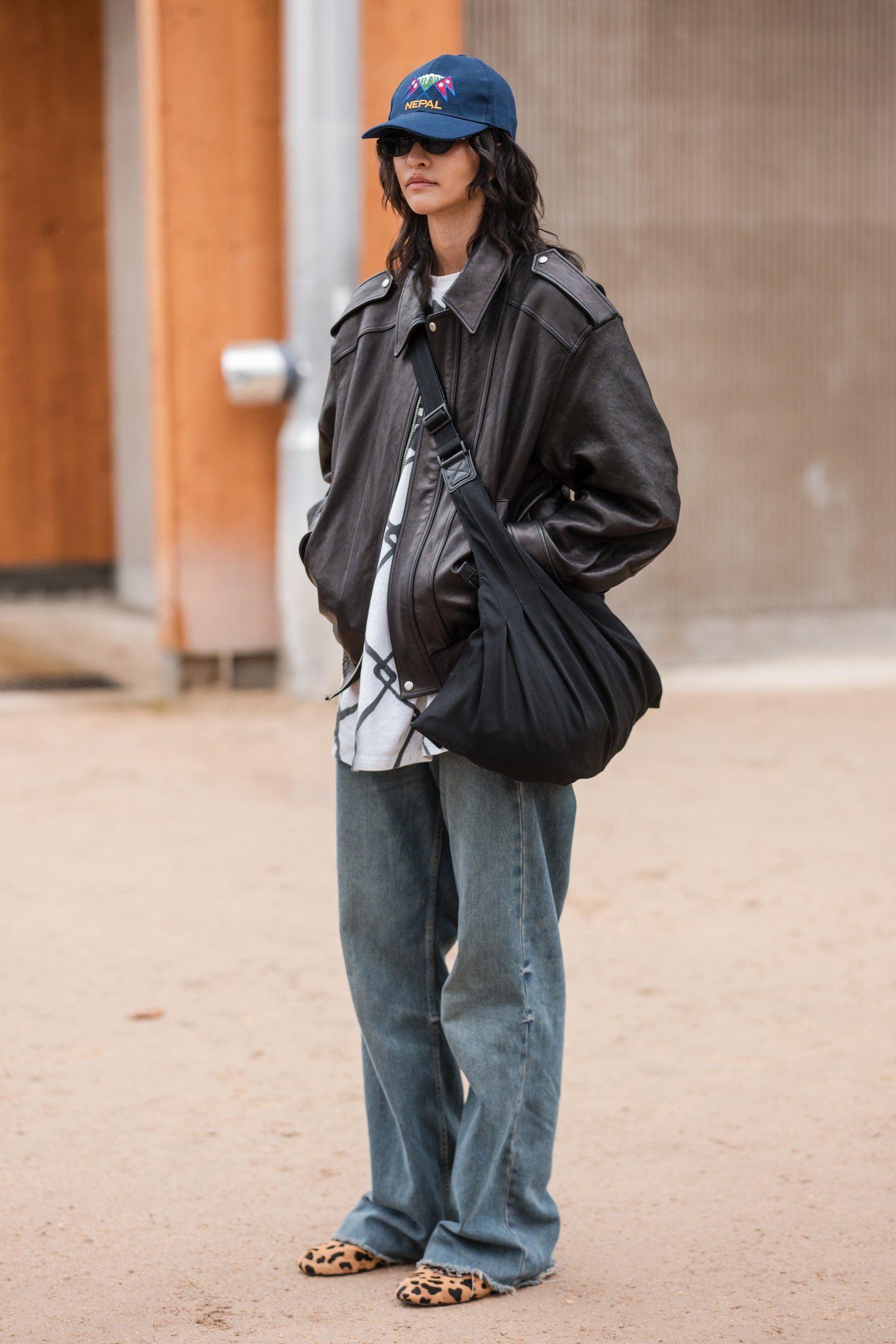 Yellow sneakers with baggy jeans