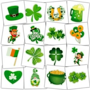 102pcs St Patricks Day Tattoos, St Patricks Day Accessories Shamrock Stickers, St. Patrick’s Day Face Stickers for Kids, Irish Parade and Party Favors Decoration, School Party Supplies