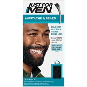 Just For Men Mustache & Beard, Beard Dye for Men with Brush Included for Easy Application, With Biotin Aloe and Coconut Oil for Healthy Facial Hair – Jet Black, M-60, Pack of 1