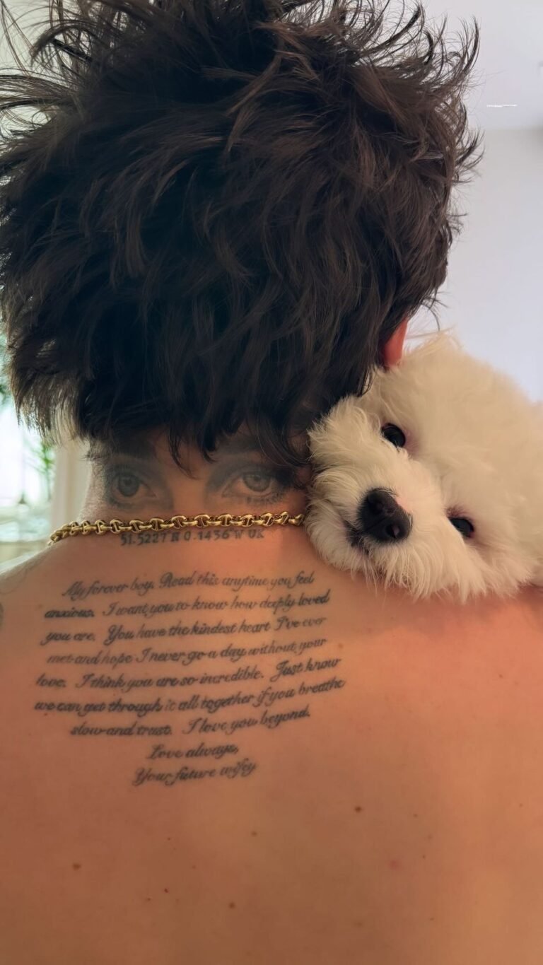 Brooklyn Beckham’s wife Nicola wrote his back tattoo.