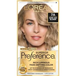 L’Oreal Paris Superior Preference Fade-Defying + Shine Permanent Hair Color, 7A Dark Ash Blonde, Pack of 1, Hair Dye