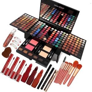 190 Colors Makeup Pallet,Professional Makeup Kit for Women Full Kit,All in One Makeup Sets for Women&Beginner,include Eyeshadow,Lipstick,Compact Powder,Eyeliner,Concealer(004-Black)