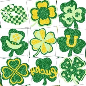 30 Pcs St. Patrick’s Day Tattoos, St Patricks Day Stickers, St. Patricks Day Accessories, Saint Patricks Day Glitter Irish Leaf Shamrock Temporary Tattoo Sticker for Body Face, Party Favors Decoration