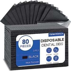 80 Pack Disposable Dental Bibs 13″x18″，3-Ply Waterproof Tattoo Bibs Sheet for Nail Salon，Dental Clinic，Feeding，Tattoo Shop (Black)