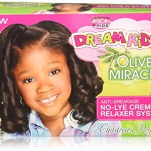 African Pride Dream Kids Olive Miracle Relaxer Regular – Contains Olive Oil, Helps Strengthen & Protect Hair, 1 Kit