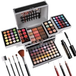 All in One Makeup Gift Set for Women Girls Full Kit, Includes Eyeshadow, Lipstick, Concealer, Highlighter, Eyebrow Powder, Blush, Contour, Lip Liners, Eyeliner, Brushes (Black)