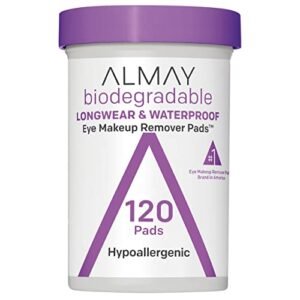 Almay Biodegradable Makeup Remover Pads, Longwear & Waterproof, Hypoallergenic, Fragrance-Free, Dermatologist & Ophthalmologist Tested, 120 count (Pack of 1)