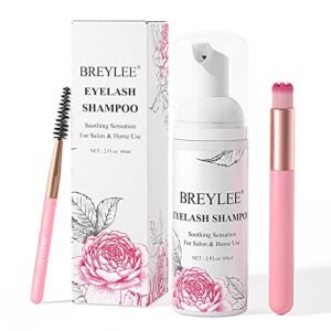 BREYLEE Eyelash Extension Cleanser,Eyelash Extension Shampoo, Eyelash Extension Foam & Brushes Eyelid Cleanser for Makeup Remover Paraben & Sulfate Free for Salon and Home Use