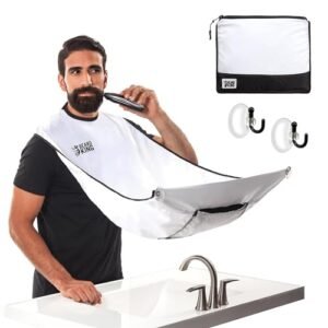 Beard King Beard Bib Apron – Shaving Set for Dad – As Seen on Shark Tank – Men’s Hair Catcher for Shaving – Grooming Accessories – Packing Pouchl, White