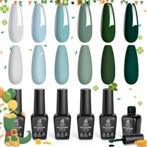 Beetles Blue Green Gel Nail Polish Set, 6 Colors Misty Gray Dark Green Gel Polish Kit Baby Blue Nail Gel Polish Soak Off Uv LED Nail Lamp Gel DIY Home Nails Manicure Gifts for Women