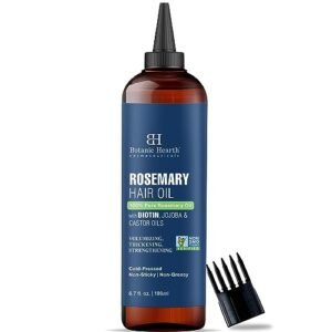 Botanic Hearth 100% Pure Rosemary Oil For Hair Growth Infused With Biotin | Hair Strenghtening Treatment | Nourishing & Volumizing | With Jojoba Oil & Castor Oil | Non GMO Verified | 6.7 fl oz