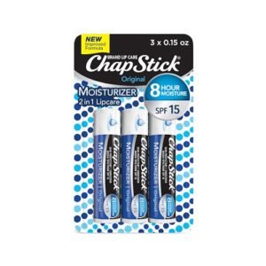 ChapStick Moisturizer Original Lip Balm Tubes, SPF 15 and Skin Protectant – 0.15 Oz, 3 Count (Pack of 1)