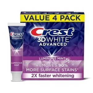 Crest 3D White Toothpaste, Advanced Luminous Mint, Teeth Whitening Toothpaste, 3.7 Oz (Pack of 4)