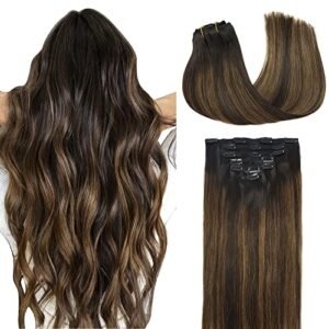 DOORES Balayage Dark Brown to Chestnut Brown Remy Clip-In Hair Extensions – 120g, 7pcs, 18 Inch