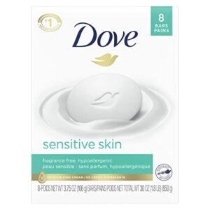 Dove Beauty Bar More Moisturizing Than Bar Soap for Softer Skin, Fragrance Free, Hypoallergenic Sensitive Skin With Gentle Cleanser, 3.75 Ounce (Pack of 8)