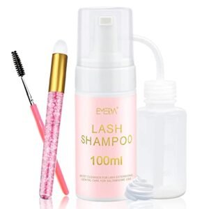 EMEDA Lash Shampoo for Extensions – 100ml Gentle Foam Cleanser for Cluster Lashes, Oil-Free with Rinse Bottle Brush