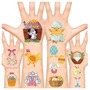 Easter Luminous Temporary Tattoos Stickers for Kids， Easter Eggs Chicken Tattoo Stickers，Easter Basket Stuffers Hunt, Easter Eggs Gift for teens girls babies adults