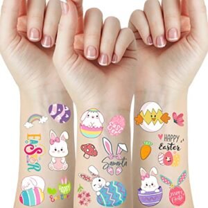 Easter Temporary Tattoos for Kids, Easter Party Supplies, Easter Decorations, 10 Sheets Bunny Egg Rabbit Flower Butterflies Stickers for Easter Basket Stuffers Egg Fillers Gift DIY Craft Art Making