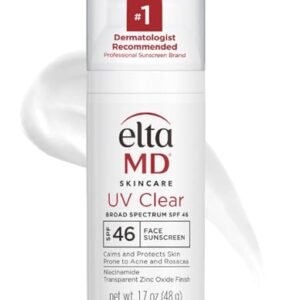 EltaMD UV Clear Face Sunscreen, SPF 46 Oil Free Sunscreen with Zinc Oxide, Protects and Calms Sensitive Skin and Acne-Prone Skin, Lightweight, Silky, Dermatologist Recommended, 1.7 oz Pump