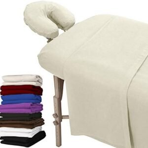 Extra Thick 3 Piece Set Massage Table Sheets Set – 100% Natural Cotton Flannel – Includes Massage Table Cover, Massage Fitted Sheet, and Massage Face Rest Cover (Natural)