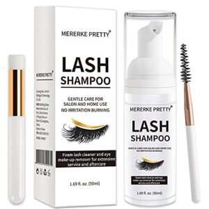 Eyelash Extension Shampoo 50 ml + Brush – Eyelid Foaming Cleanser – Sensitive Paraben & Sulfate Free – Eyelash Wash and Lash Bath for Extensions – Salon Use and Home Care