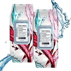 Face Wipes | Retinol Facial Cleansing and Gentle Make Up Remover Wipes – 2 Pack (50 Count Each) | Body Prescriptions