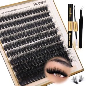 Focipeysa Lash Extension Kit Thick Eyelash Extension Kit 10-18mm Fluffy Lash Clusters 200D Individual Eyelashes Kit with Lash Bond, Lash Remover, Lash Applicator, DIY Lashes Extension