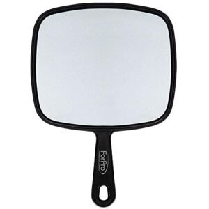 ForPro Professional Collection Extra Large Hand Mirror with Handle, 9″ W x 12″ L, Multi-Purpose Handheld Mirror with Distortion-Free Reflection, Black