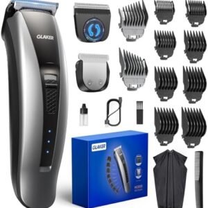 GLAKER Hair Clippers for Men – Cordless 2 in 1 Versatile Hair Trimmer with 10 Guards, 2 Detachable Blades & Turbo Motor, Professional Beard Grooming Kit for Barbers, Ideal Gift for Men