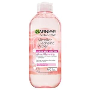 Garnier Micellar Water with Rose Water and Glycerin, Facial Cleanser & Makeup Remover, All-in-1 Hydrating, 13.5 Fl Oz (400mL), 1 Count (Packaging May Vary)