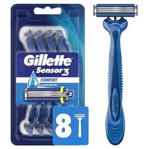 Gillette Sensor3 Comfort Disposable Razors for Men, 8 Count, Lubrastrip Glides Easily Over Your Skin