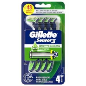 Gillette Sensor3 Sensitive Men’s Disposable Razor, 4 Razors