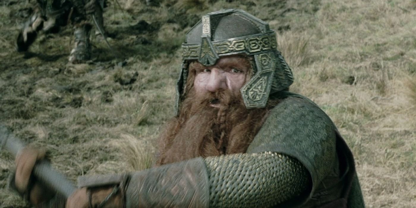 Gimli swings his axe in Lord of the Rings: The Two Towers