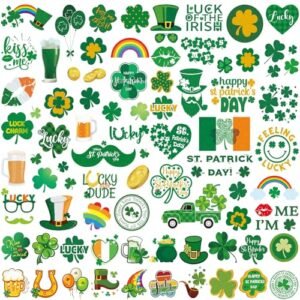 Glitter St Patricks Day Temporary Tattoos, 23 Sheets Glitter St Patricks Day accessories, Include 100+ Pcs Glitter Shamrock Tattoos for Irish Party Favor, Lucky Clover Tattoos (Bigger Size)