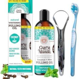 GuruNanda Coconut Oil Pulling with 7 Essential Oils and Vitamin D3, E, K2 (Mickey D), Helps with Fresh Breath, Teeth & Gum Health & More (8 fl oz)