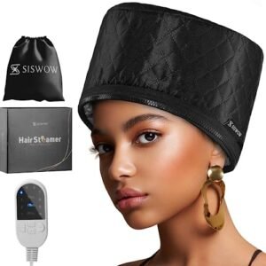 Hair Steamer For Natural Hair Home Use w/10-level Heats Up Quickly, Heat Cap For Deep Conditioning – Thermal Steam Cap For Black Hair, Great For Deep Conditioner (Black)