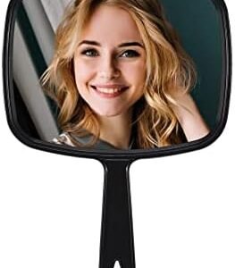 Hand Mirror, Barber Hairdressing Handheld Mirror with Handle for Salon, Square, Black, Medium