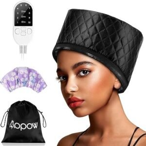 Heat Cap for Deep Conditioning: Hair Steamer for Natural Hair Home Use – Thermal Steam Cap for Black Hair Deep Conditioner with 10-Level Heats Up Quickly, Heating Caps for Hair Treatment – Black