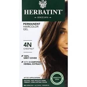 Herbatint Permanent Haircolor Gel, 4N Chestnut, Alcohol Free, Vegan, 100% Grey Coverage – 4.56 oz