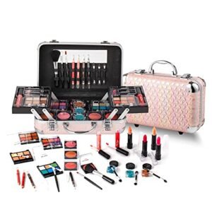 Hot Sugar All In One Makeup Set for Teen Girls – Full Makeup Kit for Beginners With Eye Shadow Palette, Blush, Lip Gloss, Brush, Mirror (Pink Heart)