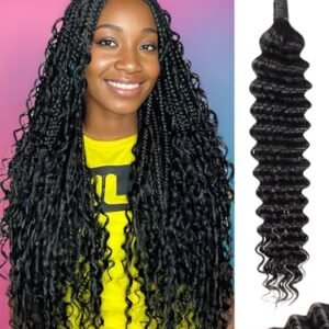 Human Braiding Hair 1 Bundle 50g 18 Inch Deep Water Wave Bulk Human Hair for Braiding No Weft 10A Brazilian Virgin Curly Human Hair Extensions for Boho Braids Wet and Wavy Human Hair Braiding Hair