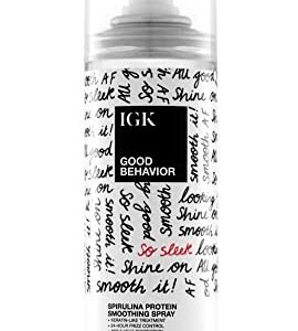 IGK GOOD BEHAVIOR Spirulina Protein Smoothing Spray | Keratin Like Treatment + Frizz Control + Heat Protectant | Vegan + Cruelty Free |