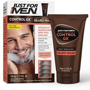 Just For Men Control GX Grey Reducing Beard Wash Shampoo, Gradually Colors Mustache and Beard, Leaves Facial Hair Softer and Fuller, 4 Fl Oz – Pack of 1