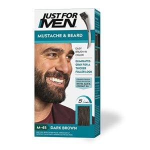 Just For Men Mustache & Beard, Beard Dye for Men with Brush Included for Easy Application, With Biotin Aloe and Coconut Oil for Healthy Facial Hair – Dark Brown, M-45, Pack of 1