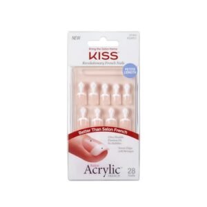 KISS Salon Acrylic, Press-On Nails, Nail glue included, Crush Hour’, French, Petite Size, Squoval Shape, Includes 28 Nails, 2g Glue, 1 Manicure Stick, 1 Mini File