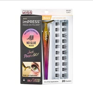 KISS imPRESS Falsies False Eyelashes, Lash Clusters, Natural’, 12 mm, Includes 20 Clusters, 1 applicator, Contact Lens Friendly, Easy to Apply, Reusable Strip Lashes