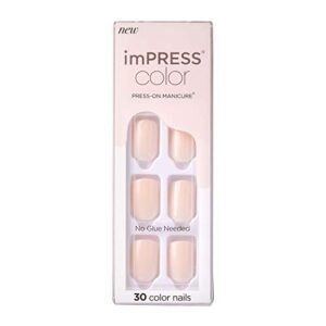 KISS imPRESS No Glue Mani Press On Nails, Color, ‘Point Pink’, Pink, Short Size, Squoval Shape, Includes 30 Nails, Prep Pad, Instructions Sheet, 1 Manicure Stick, 1 Mini File