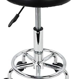 KKTONER PU Leather Modern Round Rolling Stool with Footrest Height Adjustable Spa Drafting Salon Tattoo Work Massage Stools Task Chair Small (Black)