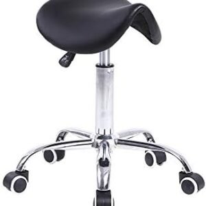 KKTONER Rolling Saddle Stool PU Leather Swivel Adjustable Rolling Stool with Wheels Salon Chair Black