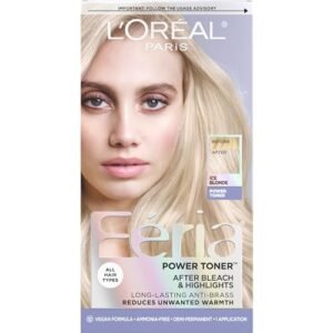 L’Oreal Paris Feria Long-Lasting Anti Brass Power Hair Toner, Ammonia Free Demi Permanent Hair Color, Ice Blonde Hair Toner, 1 Application